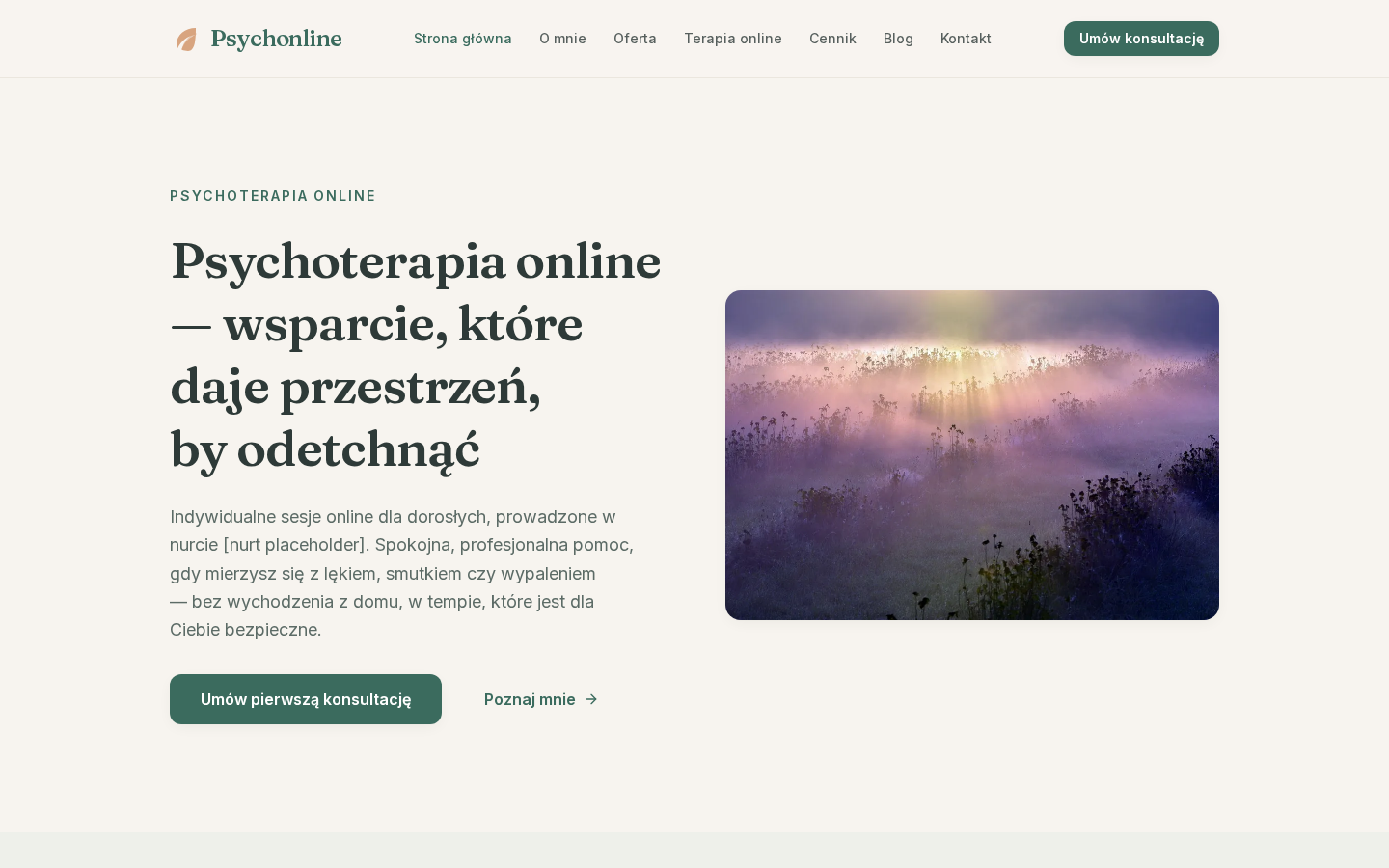 Strona wygenerowana przez WebConcept z opisu: Psycholog online. Konsultacje i terapia przez wideo, bez wychodzenia z domu.