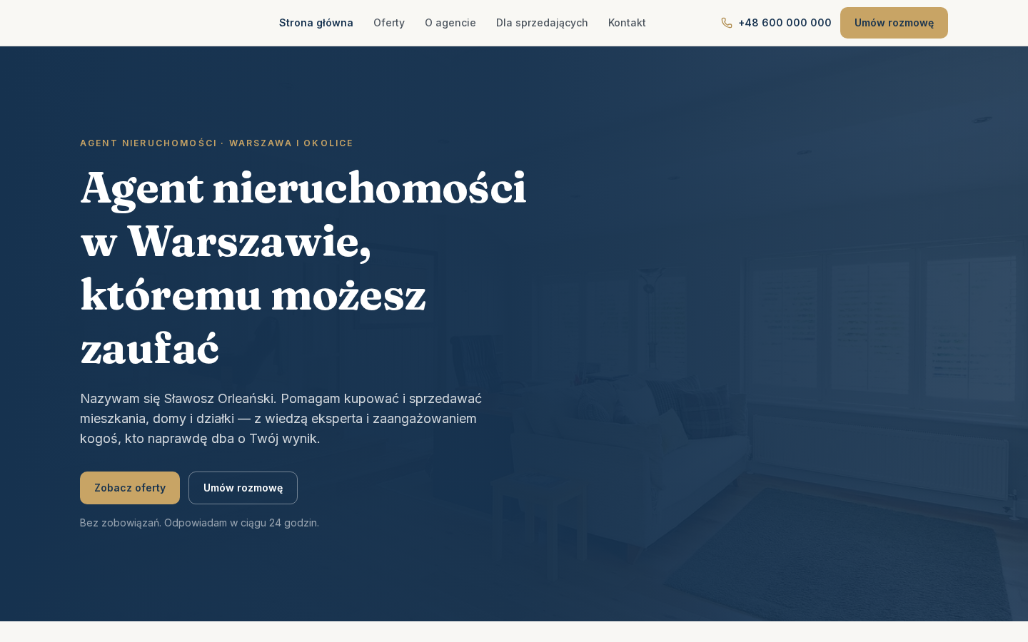 Strona wygenerowana przez WebConcept z opisu: Agent nieruchomości w Warszawie. Pomagam kupować i sprzedawać mieszkania, domy i działki.